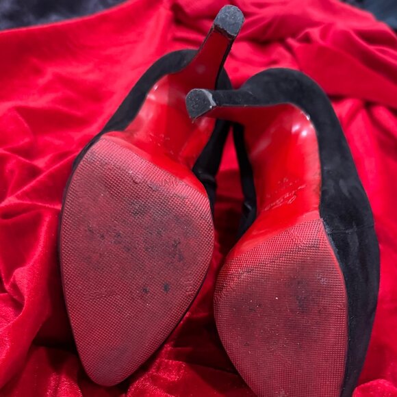 CHRISTIAN LOUBOUTIN BLACK SUEDE PLATFORM HEELS ANKLE BOOTS BOOTIES - Picture 13 of 15